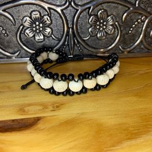 Panama Handmade Ivory Palm Seed Woven Adjustable Bracelet Black & White